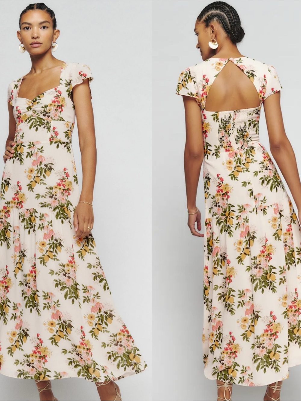 REFORMATION Myah Dress in Milo Floral Print Size 8 Chifon Midi